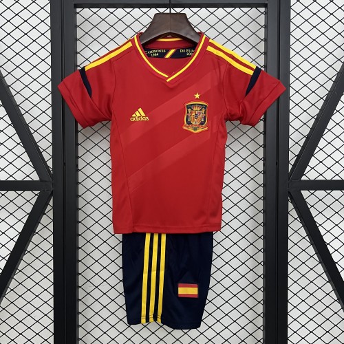 Retro Youth Uniform Kids Kit 2012 Spain Home Soccer Jersey Shorts Child Football Set