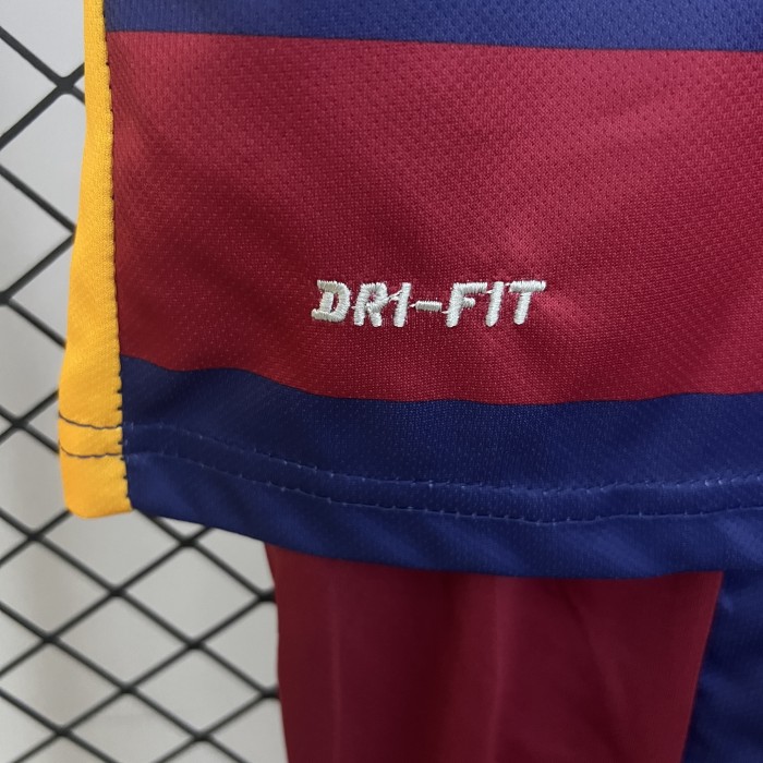 Retro Youth Uniform Kids Kit 2015-2016 Barcelona Home Soccer Jersey Shorts Vintage Child Football Set