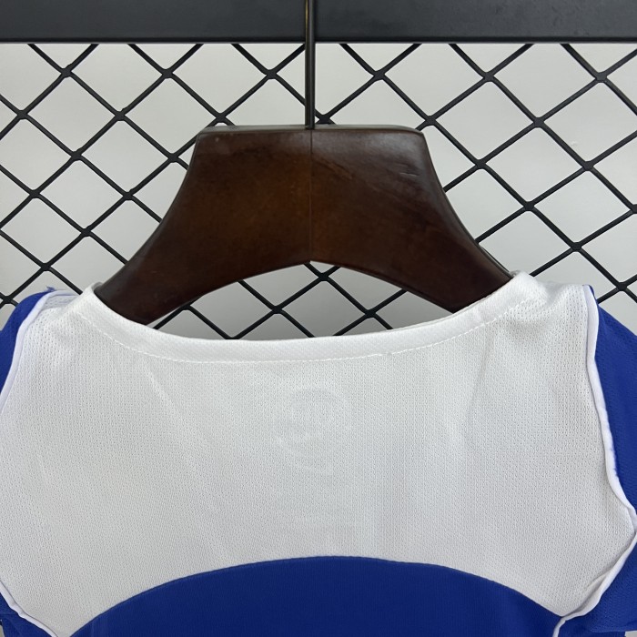 Retro Youth Uniform Kids Kit 2004 Brazil Away Blue Soccer Jersey Shorts Brasil Child Football Set