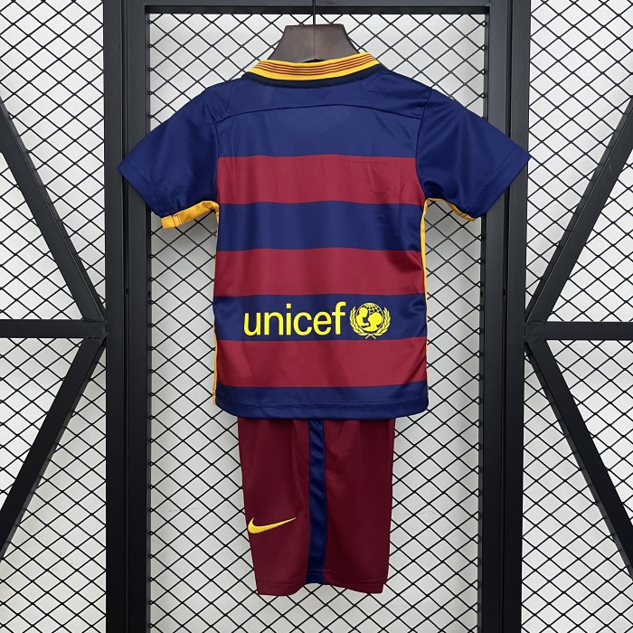 Retro Youth Uniform Kids Kit 2015-2016 Barcelona Home Soccer Jersey Shorts Vintage Child Football Set