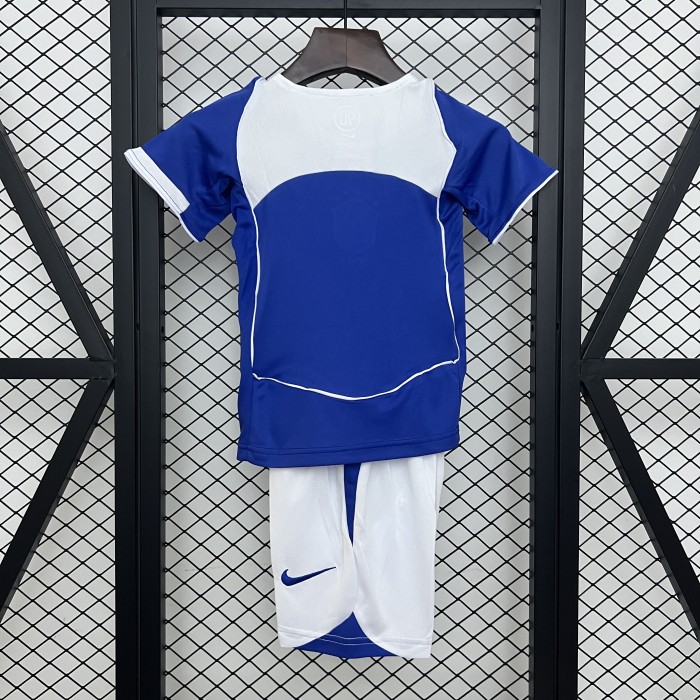 Retro Youth Uniform Kids Kit 2004 Brazil Away Blue Soccer Jersey Shorts Brasil Child Football Set