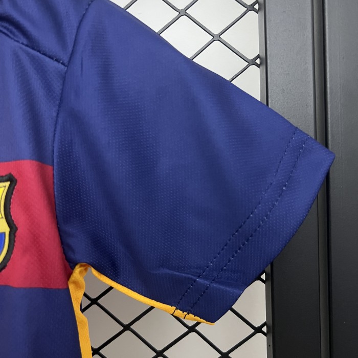 Retro Youth Uniform Kids Kit 2015-2016 Barcelona Home Soccer Jersey Shorts Vintage Child Football Set
