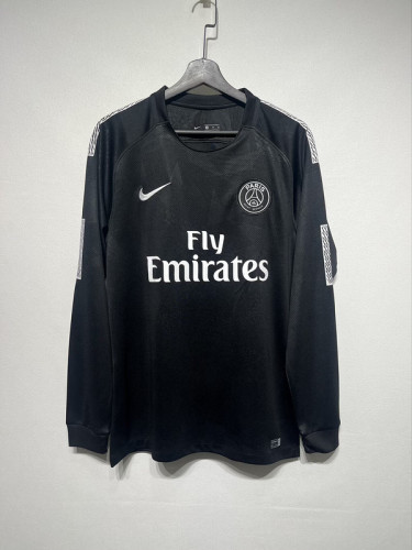 Long Sleeve Retro Jersey 2017-2018 PSG Third Away Black Soccer Jersey Vintage Paris Football Shirt