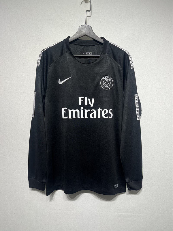 Long Sleeve Retro Jersey 2017-2018 PSG Third Away Black Soccer Jersey Vintage Paris Football Shirt
