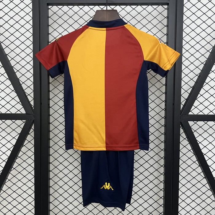 Retro Youth Uniform Kids Kit 2001-2002 As Roma Home Soccer Jersey Shorts Vintage Child Football Set