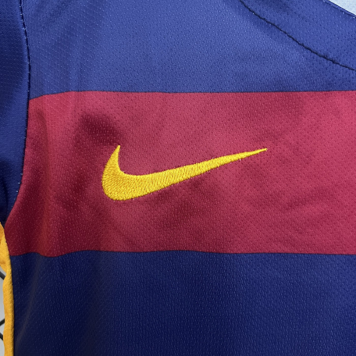 Retro Youth Uniform Kids Kit 2015-2016 Barcelona Home Soccer Jersey Shorts Vintage Child Football Set