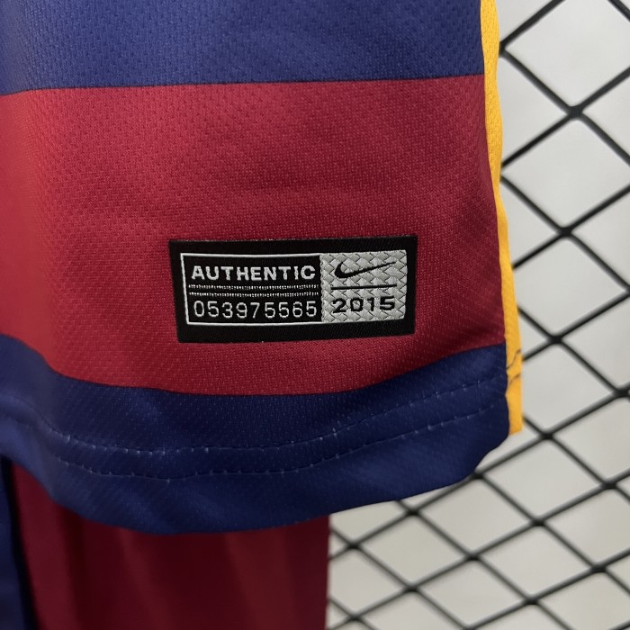 Retro Youth Uniform Kids Kit 2015-2016 Barcelona Home Soccer Jersey Shorts Vintage Child Football Set