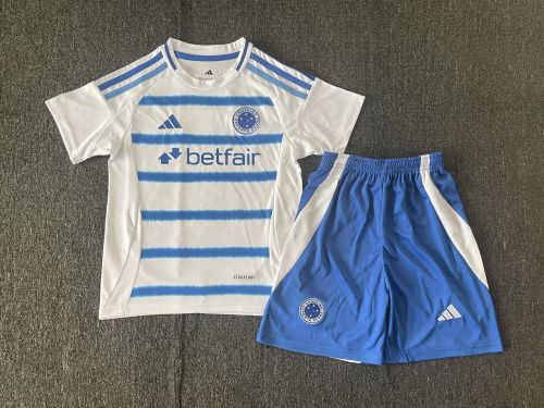 Youth Uniform Kids Kit 2025-2026 Cruzeiro Away White Soccer Jersey Shorts Child Football Set