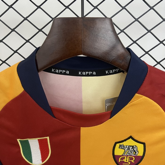 Retro Youth Uniform Kids Kit 2001-2002 As Roma Home Soccer Jersey Shorts Vintage Child Football Set