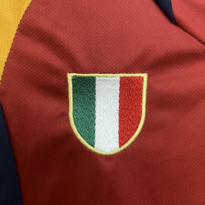 Retro Youth Uniform Kids Kit 2001-2002 As Roma Home Soccer Jersey Shorts Vintage Child Football Set