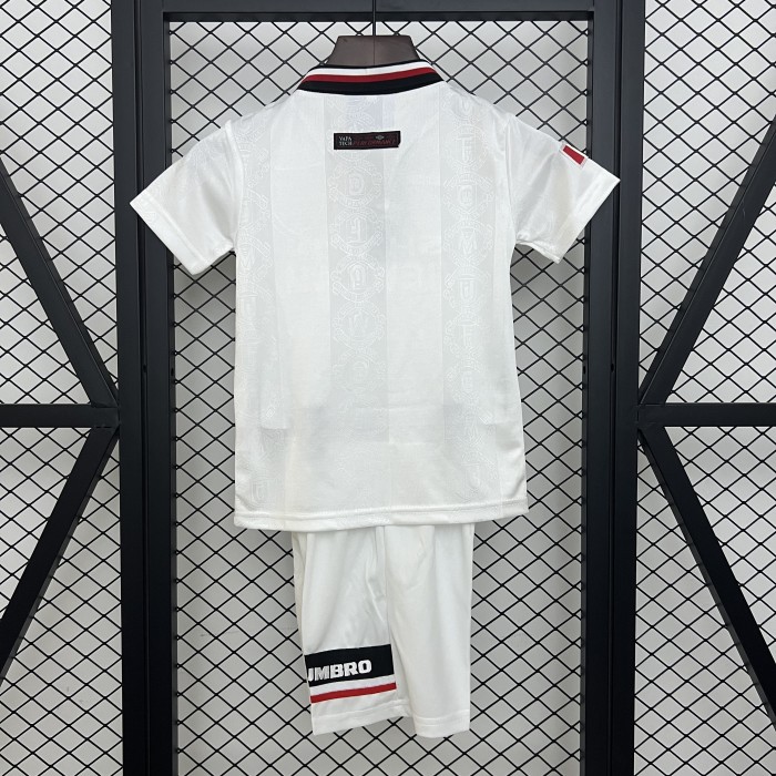 Retro Youth Uniform Kids Kit 1997-1998 Manchester United Away White Soccer Jersey Shorts Vintage Child Football Set