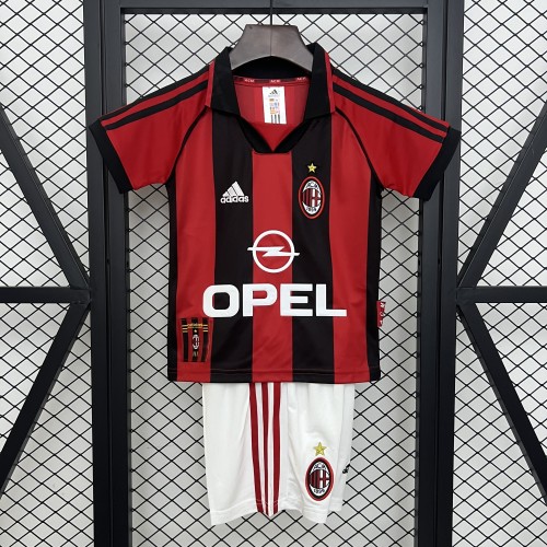 Retro Youth Uniform Kids Kit 1998-1999 AC Milan Home Soccer Jersey Shorts Vintage Child Football Set