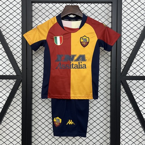 Retro Youth Uniform Kids Kit 2001-2002 As Roma Home Soccer Jersey Shorts Vintage Child Football Set