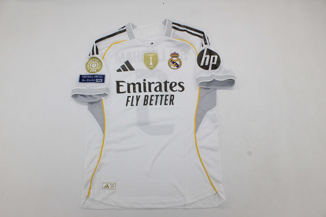 with Club World Cup Sleeve+Football Unites the World FIFA Badge & Intercontinental Cup Winners Badge Fans Version 2025-2026 Real Madrid Home Soccer Jersey Real Football Shirt