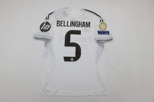 with Club World Cup Sleeve+Football Unites the World FIFA Badge & Intercontinental Cup Winners Badge Fans Version 2025-2026 Real Madrid BELLINGHAM 5 Home Soccer Jersey Real Football Shirt