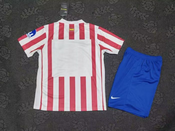 Youth Uniform Kids Kit 2025-2026 Atletico Madrid Home Soccer Jersey Shorts Child Football Set