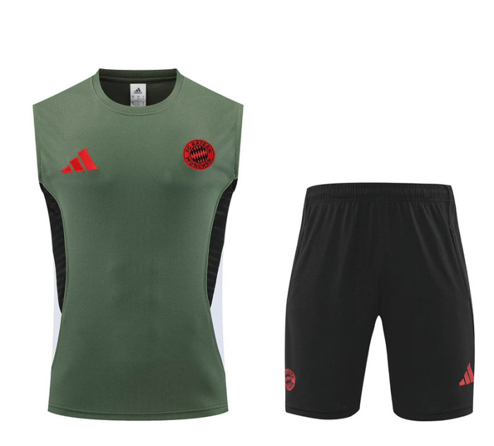 Adult Uniform 2025-2026 Bayern Munich Dark Green Soccer Training Vest and Shorts Football Set