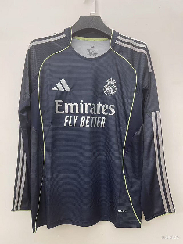 Long Sleeve Fan Version 2025-2026 Real Madrid Away Soccer Jersey Real Football Shirt
