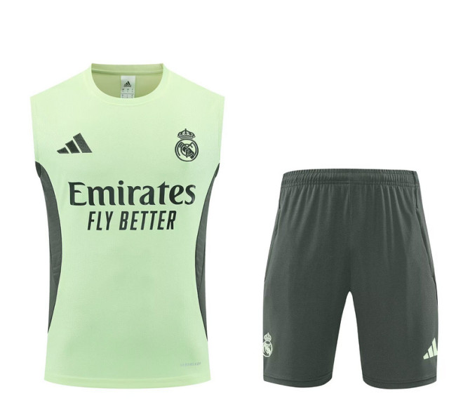 Adult Uniform 2025-2026 Real Madrid Green Soccer Training Vest and Shorts Football Set