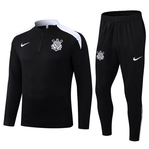 2025-2026 Corinthians Black/White Soccer Training Sweater and Pants Football Kit