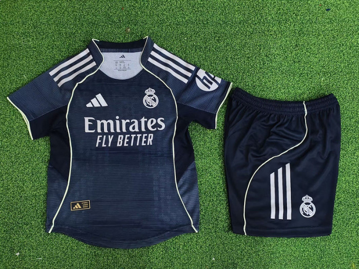 Player Version Youth Uniform Kids Kit 2025-2026 Real Madrid Away Soccer Jersey Shorts Child Football Set