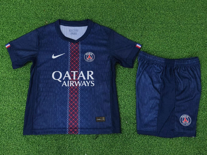 Player Version Youth Uniform Kids Kit PSG 2025-2026 Home Soccer Jersey Shorts Child Football Set