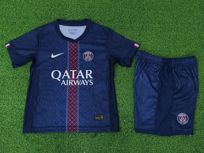Player Version Youth Uniform Kids Kit PSG 2025-2026 Home Soccer Jersey Shorts Child Football Set