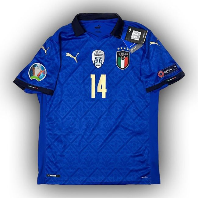 with UEFA EUROPEAN CHAMPIONS+Euro Patch Retro Jersey 2021 Italy Home Soccer Jersey Vintage Football Shirt