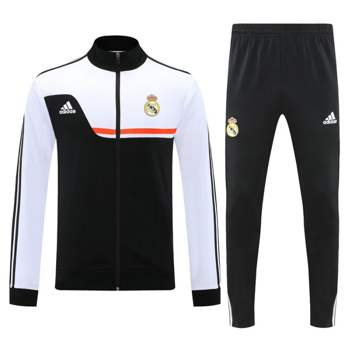 Retro Model 2025-2026 Real Madrid Black/White Soccer Training Jacket and Pants Football Tracksuit