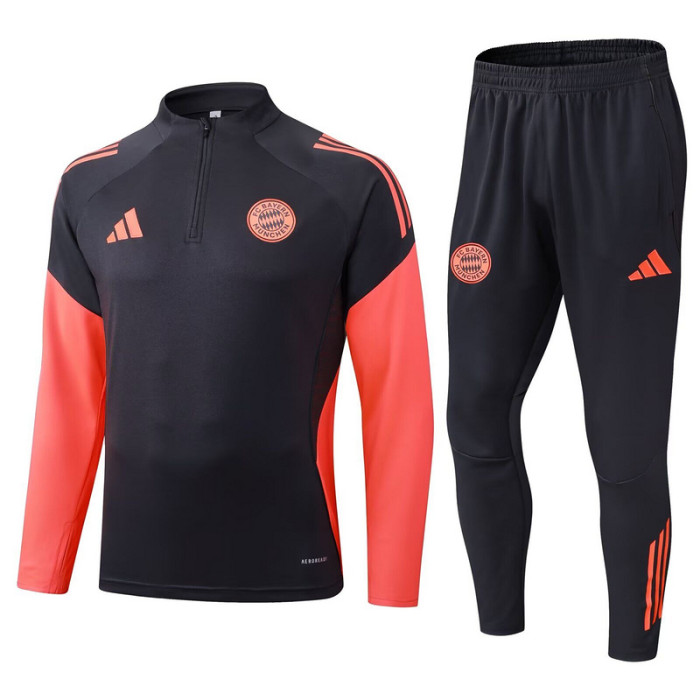 2025-2026 Bayern Munich Black/Orange Soccer Training Sweater and Pants Football Kit