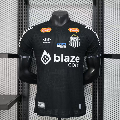 with Sponor Logo Player Version 2025-2026 Santos Black Special Version Soccer Jersey Football Shirt