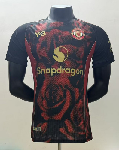 Y-3 Player Version 2025-2026 Manchester United Black/Red Rose Version Soccer Jersey Man United Football Shirt