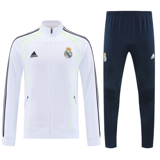 Adult 2025-2026 Real Madrid White/Green Soccer Jacket and Long pants Football Tracksuit