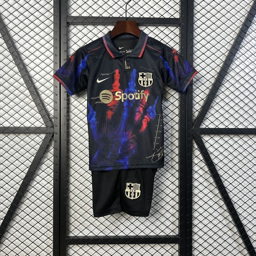 Youth Uniform Kids Kit 2025-2026 Barcelona Black/Purple Soccer Jersey Shorts Child Football Set