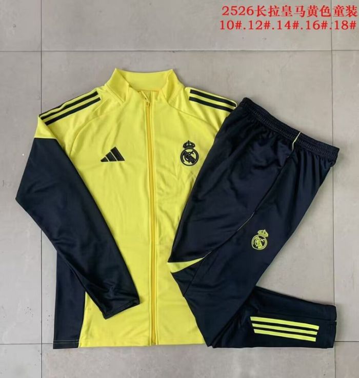 Youth 2025-2026 Real Madrid Yellow Soccer Training Jacket Football Jacket and Pants