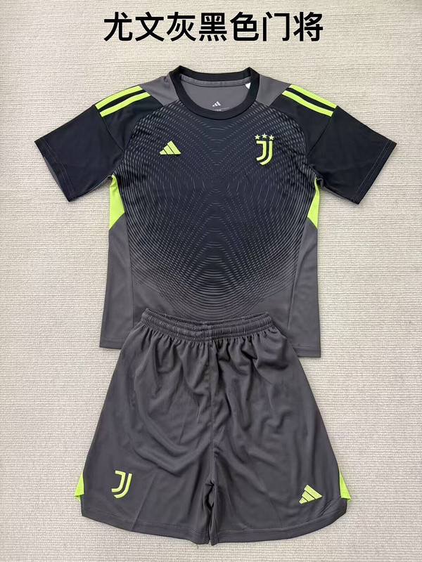 Youth Uniform Kids Kit 2025-2026 Juventus Black Goalkeeper Soccer Jersey Shorts Child Football Set