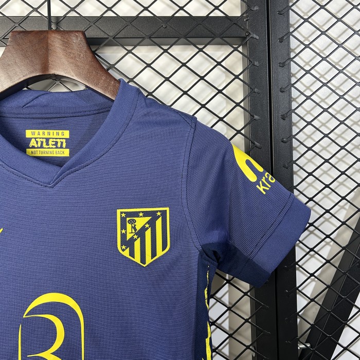 Youth Uniform Kids Kit 2025-2026 Atletico Madrid Away Dark Blue Soccer Jersey Shorts Child Football Set