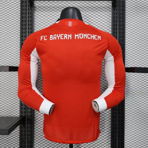 Long Sleeve Player Version 2025-2026 Bayern Munich Home Soccer Jersey Bayern Munchen Red/White Football Shirt