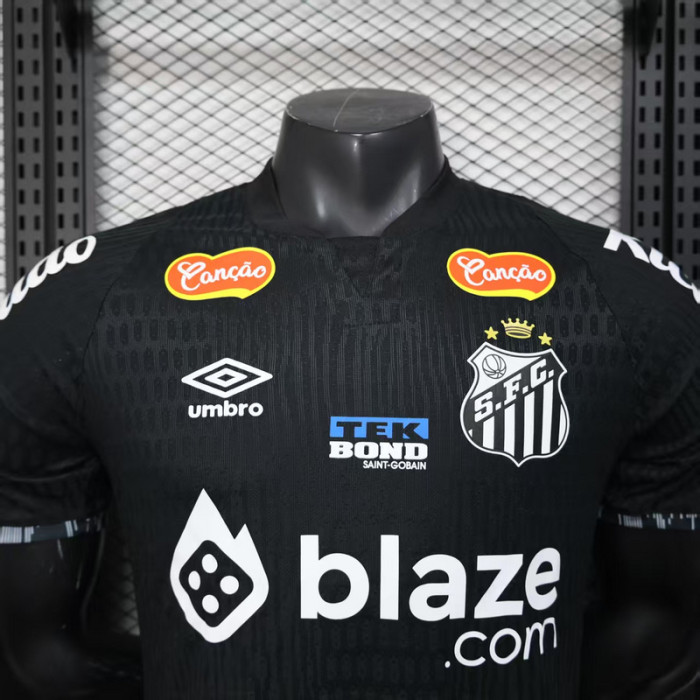 with Sponor Logo Player Version 2025-2026 Santos Black Special Version Soccer Jersey Football Shirt