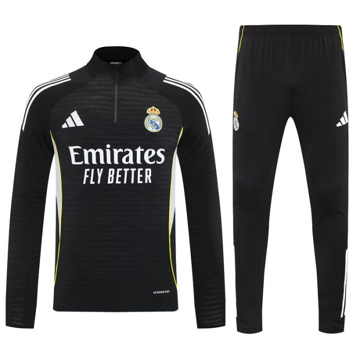 2025-2026 Real Madrid Black/Grey Soccer Training Sweater and Pants Football Kit