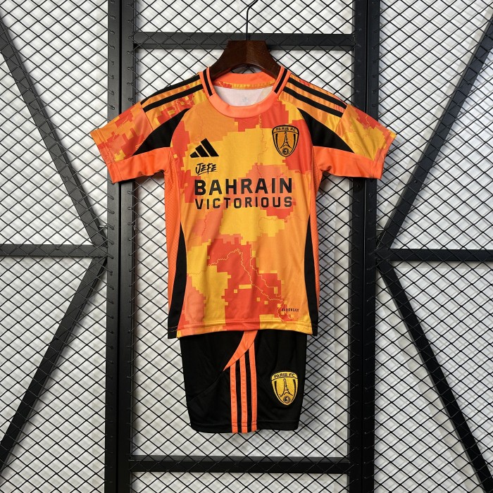 Youth Uniform Kids Kit 2025-2026 Paris Third Away Orange Soccer Jersey Shorts Child Football Set