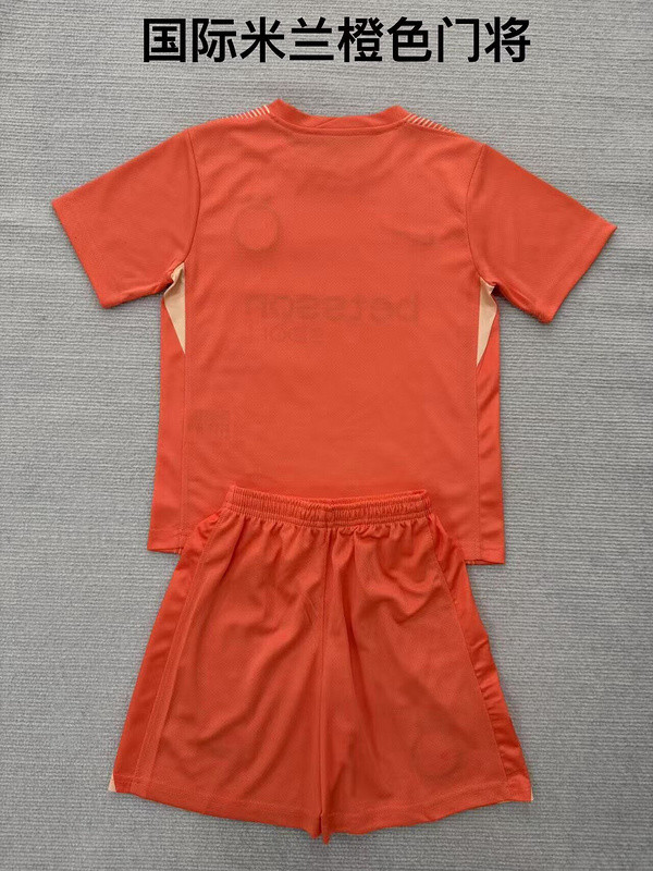 Youth Uniform Kids Kit 2025-2026 Inter Milan Orange Goalkeeper Soccer Jersey Shorts Child Football Set