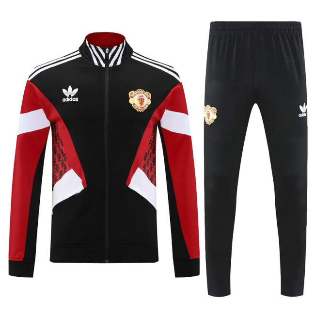 Retro Model 2025-2026 Manchester United Black/Red Soccer Training Jacket and Pants Football Tracksuit