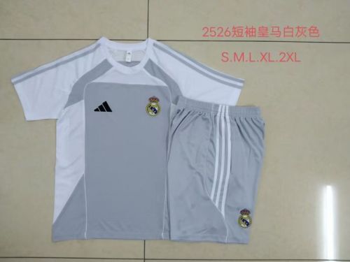 Adult Uniform 2025-2026 Real Madrid Grey/White Soccer Training Jersey and Shorts Football Kits