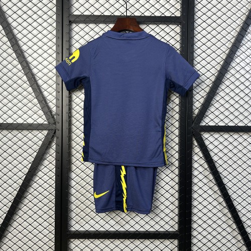 Youth Uniform Kids Kit 2025-2026 Atletico Madrid Away Dark Blue Soccer Jersey Shorts Child Football Set