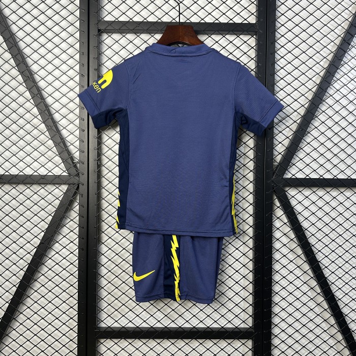 Youth Uniform Kids Kit 2025-2026 Atletico Madrid Away Dark Blue Soccer Jersey Shorts Child Football Set