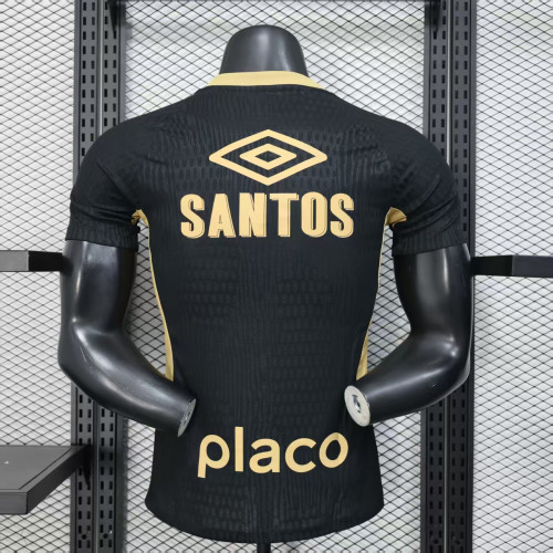 with Sponor Logo Player Version 2025-2026 Santos Black Soccer Jersey Football Shirt