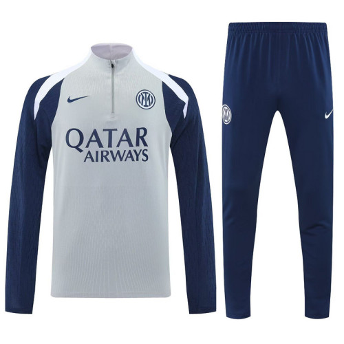 2025-2026 Inter Milan Grey/Dark Blue Soccer Training Sweater and Pants Football Kit