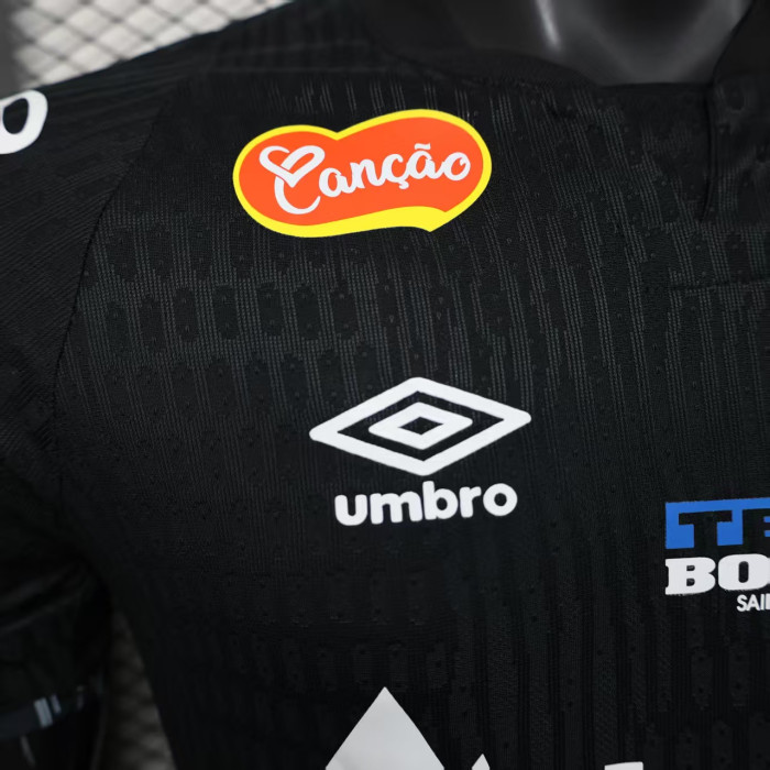 with Sponor Logo Player Version 2025-2026 Santos Black Special Version Soccer Jersey Football Shirt