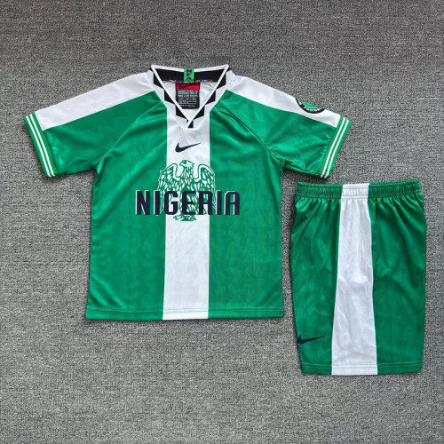 Retro Youth Uniform Kids Kit 1996 Nigeria Home Soccer Jersey Shorts Child Football Set